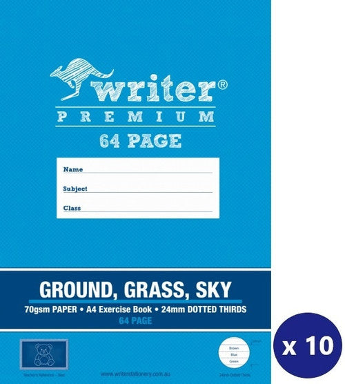 Writer Premium Ground Grass Sky Book A4 64 Page 24mm Dotted Thirds Bear Cover Pack 10 — front cover