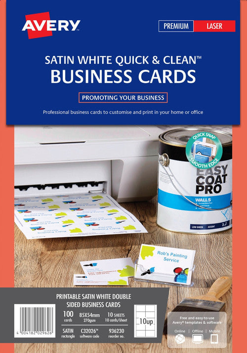 Avery White Quick and Clean Double Sided Colour Laser Business Card Satin 270gsm 10UP