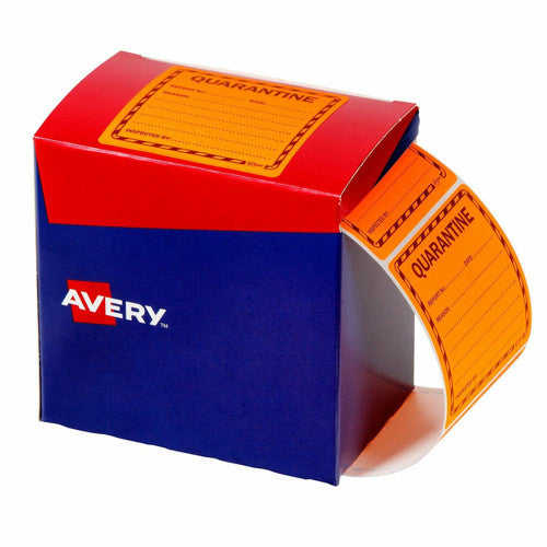 Avery Quarantine Fluoro Orange Labels 1000 Roll 75 x 74.2mm