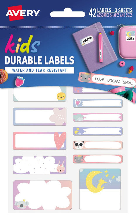 Avery Love Dream Shine Kids School Label 42 Labels Multipack