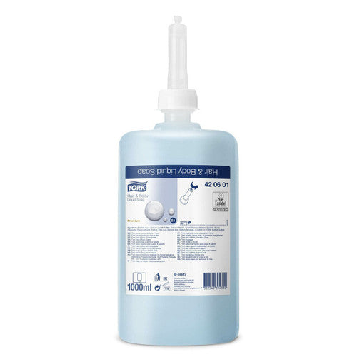 Tork Hair and Body Liquid Soap S1 Light Blue 1000ml Carton of 6