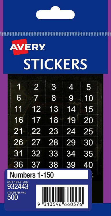 Avery Multi-Purpose Stickers Numbers 1 to 500 500 Pack