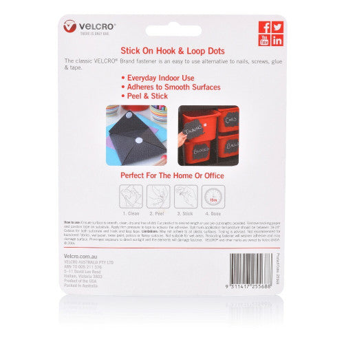 Velcro Brand Stick On Hook and Loop Dots 22mm Black Pack of 40