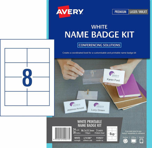 Avery Card Name Badge Kit L7418K Microperforated 86.5 x 55.5mm White 8UP