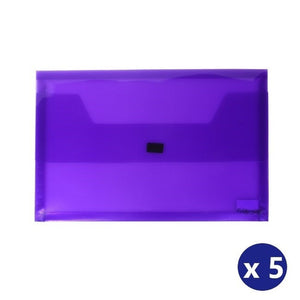 Foldermate foolscap document wallet in translucent purple with hook and loop tab, front view