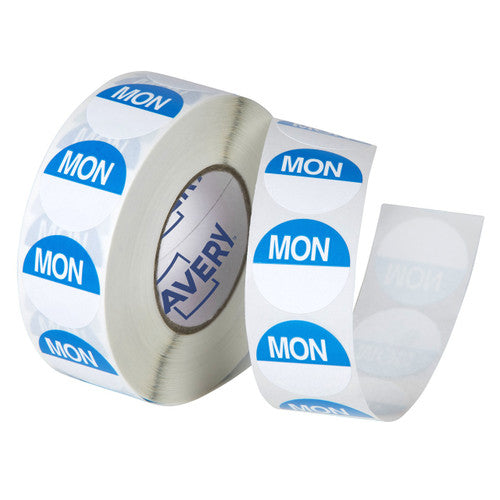 Avery Monday Day Labels 24mm Removable Blue White 1000 Labels