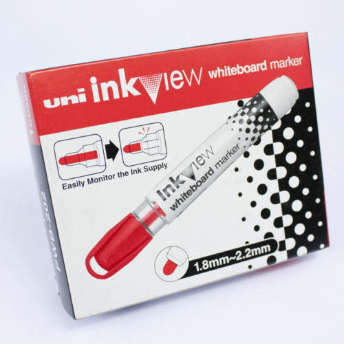 Uni Inkview Whiteboard Marker Bullet Tip 1.8mm Red Box of 12
