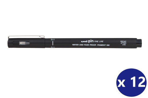 Uni Pin Fineliner 0.1mm Drawing Pen Black Box of 12
