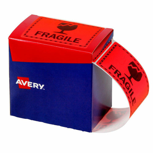 Avery Fragile Fluoro Red Labels 750 Roll 75 x 99.6mm