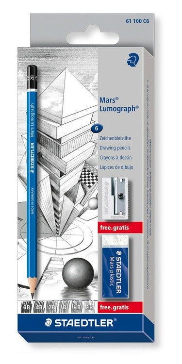 Staedtler Mars Lumograph Sketching Set Pencils with Eraser and Sharpener 61 100 C6