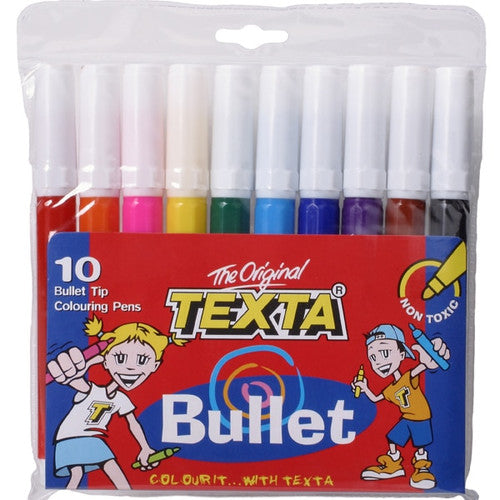 Texta Bullet Tip Colouring Markers Assorted Wallet of 10