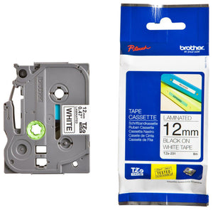 Brother TZe Tape 12mm Black on White TZE231