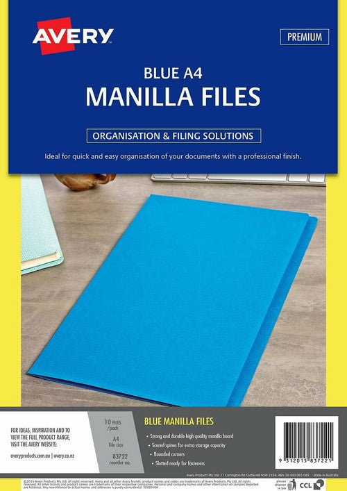 Avery Manilla File A4 Blue Pack 10