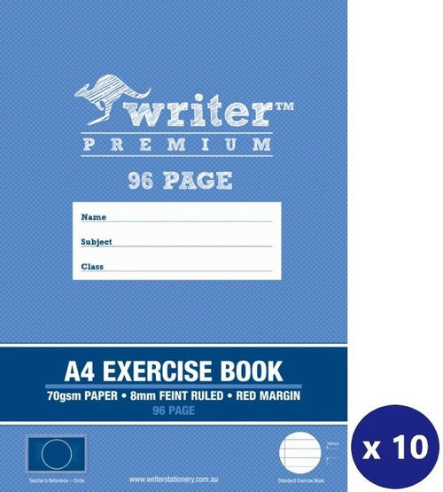 Writer Premium Exercise Book A4 96 Page 8mm Ruled Red Margin Circle Cover Pack 10 — front cover