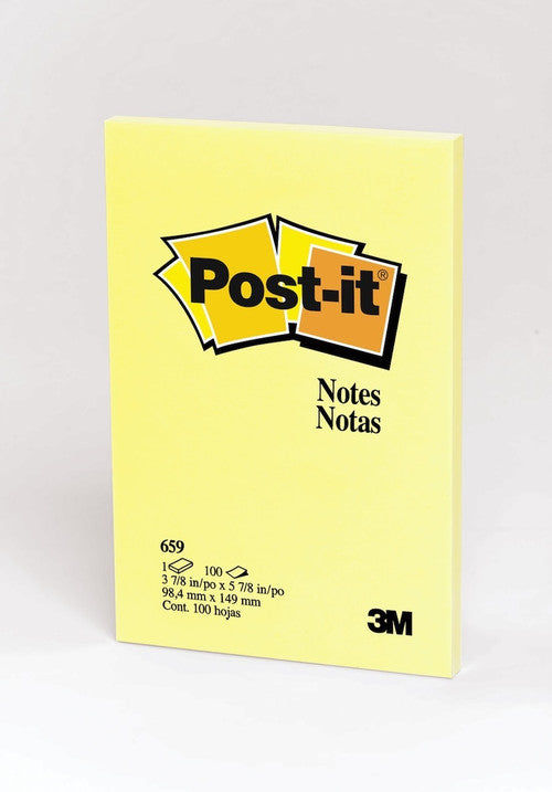 Post-it Notes Canary Yellow 101 x 152mm 100 Sheets Pack of 12 659
