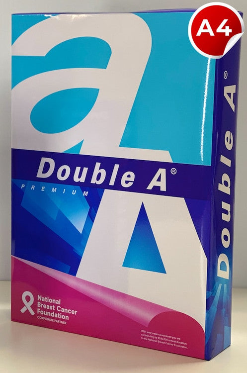 Double A A4 copy paper carton open showing 5 reams of 500 sheets white 80gsm