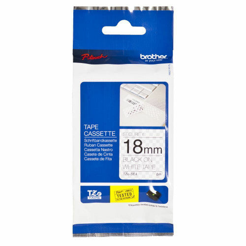 Brother TZe Security Tape 18mm Black on White TZESE4