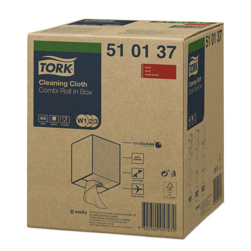 Tork Cleaning Cloth Combi Roll 1 Ply W1 W2 W3 White Roll of 400 Sheets
