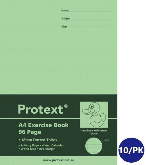 Protext Exercise Book A4 96 Page 18mm Dotted Thirds Ruled Polypropylene Duck Cover Pack 10 — front cover