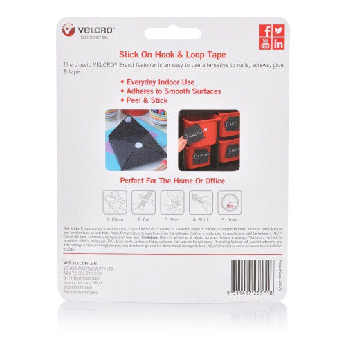 Velcro Brand Stick On Hook and Loop Tape 25mm x 1m White Roll