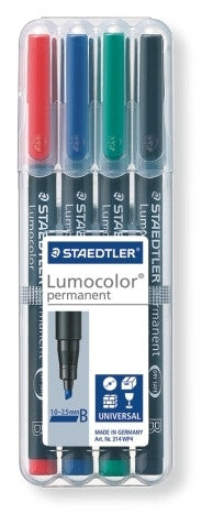 Staedtler Lumocolor Permanent Pen Broad Assorted Wallet of 4 314 WP4