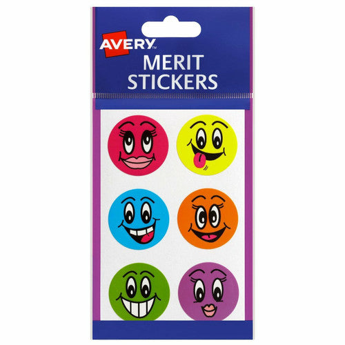Avery Merit Stickers Smiley Face 43mm Assorted Colours Pack 102