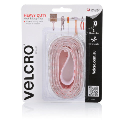 Velcro Brand Heavy Duty Hook and Loop Tape 25mm x 1m White Roll