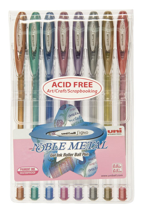 Uni-Ball Signo Noble Metal Gel Ink Pens 0.8mm Assorted Wallet of 8