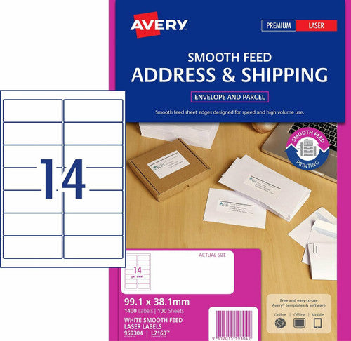 Avery White Address Smooth Feed Labels L7163 1400 Pack 99.1 x 38.1mm 14UP