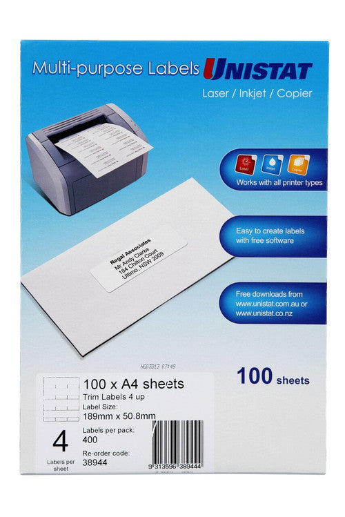 Avery Trim Label 4UP A4 50.8 x 189mm 100 Pack
