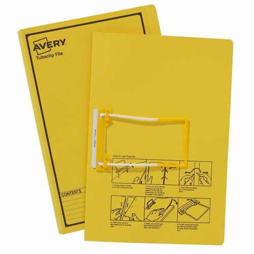 Avery Yellow Tubeclip File Black Print Foolscap 5 Pack
