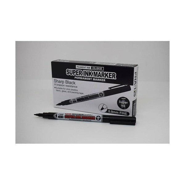 Uni Super Ink Marker PNA-125BK Permanent 0.9mm Black Box of 12