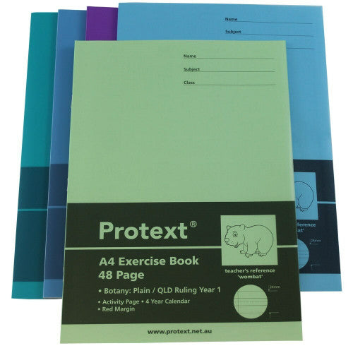 Protext Botany Exercise Book A4 48 Page Plain Plus QLD Year 1 Ruled Polypropylene Wombat Cover Pack 20 — bulk pack of 20