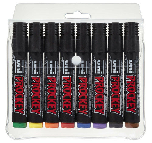 Uni Prockey Permanent Marker 5.7mm Chisel Tip Assorted Wallet of 8