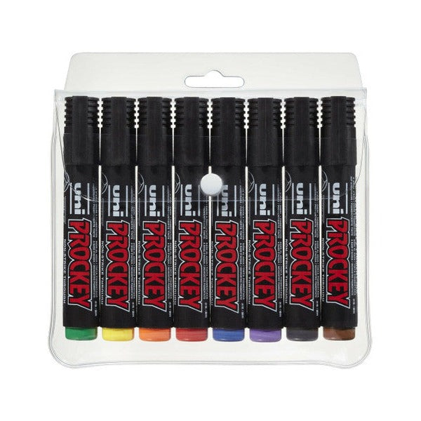 Uni Prockey Permanent Marker 5.7mm Chisel Tip Assorted Wallet of 8