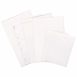 Group photograph of white Marbig office writing pads in several formats, including ruled pads and a hole punched pad, fanned out on a white background