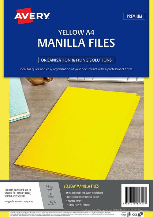 Avery Manilla File A4 Yellow Pack 10