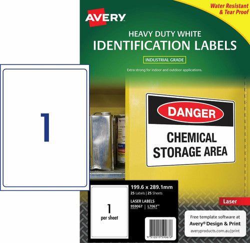 Avery Durable Heavy Duty Labels L7067 25 Pack 199.6 x 289.1mm 1UP
