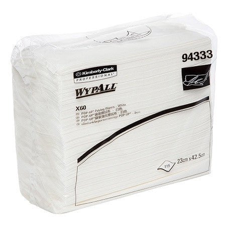 WypAll X60 Poly Bag Single Sheet Wiper White 115 Wipers Box of 12