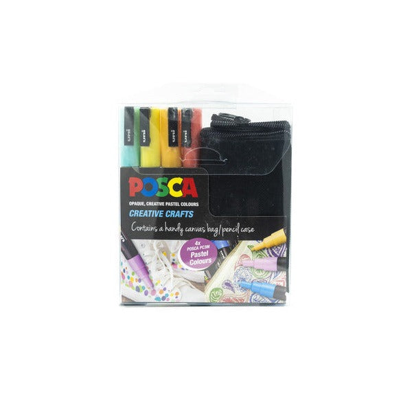 Posca PC-3M Paint Marker Pen Creative Crafts Pastel Assorted Wallet of 4