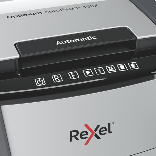 Rexel Optimum AutoFeed+ 100X Cross Cut Paper Shredder Black