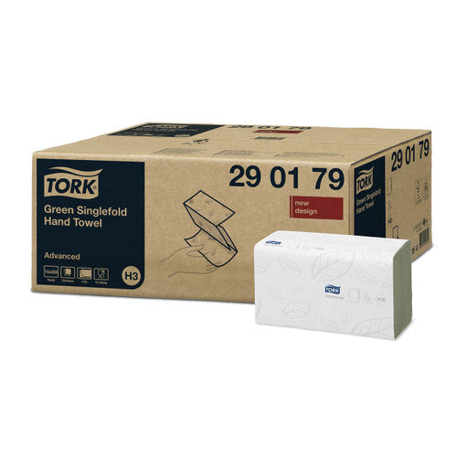 Tork Green Singlefold Hand Towel 2 Ply Advanced H3 Carton of 15 x 250 Sheets