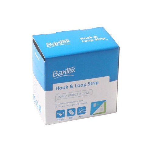 Bantex Hook & Loop Strip 20mm x 1.8m White