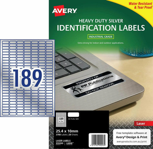 Avery Durable Metallic Heavy Duty Labels L6008 3780 Pack 25.4 x 10mm 189UP