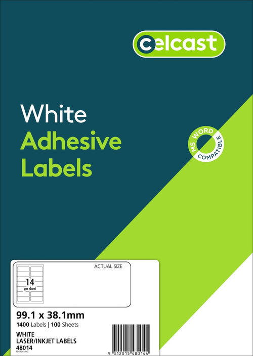 Celcast Labels 199.1 x 38.1mm 100 Pack 14UP