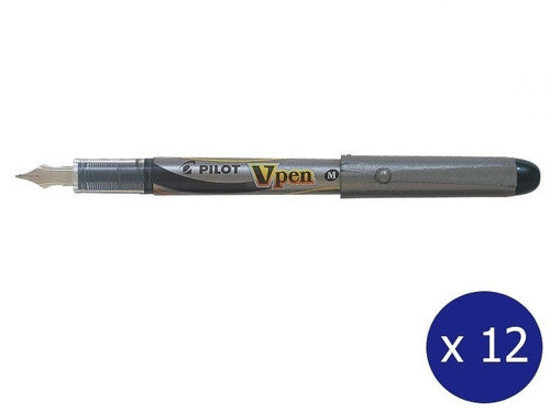 Pilot Vpen Disposable Fountain Pen Black Medium Nib Box of 12