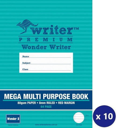 Writer Premium Wonder Writer A4 64 Page 8mm Ruled 80gsm Multi Purpose Book Pack 10 — front cover