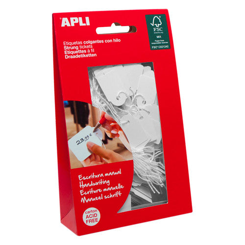 Apli Handwriting Strung Tickets 22 x 35mm White Bag of 100