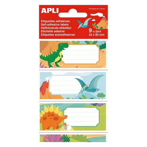 Apli Permanent Labels 81 x 36mm Dinosaurs Pack of 9