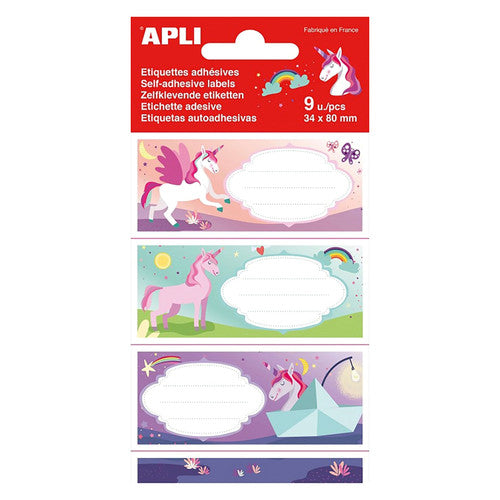 Apli Permanent Labels 81 x 36mm Unicorns Pack of 9